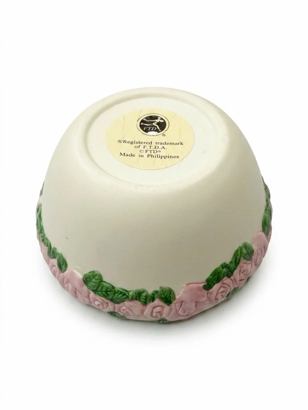 Vintage FTD Pink Rose Ceramic Planter Coquette Garden Flower Cache Pot Rosebud